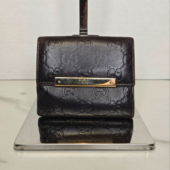 Gucci GG Guccisima Monogram Leather Compact Wallet in Dark Chocolate Brown - Picture 1 of 9